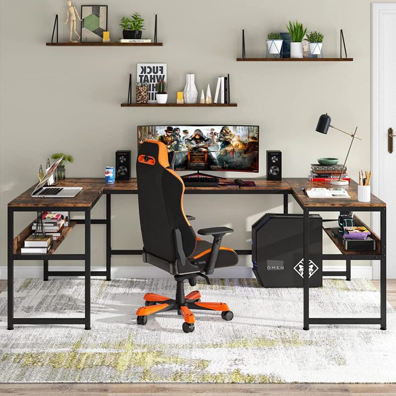 U-Shaped Desk with Bookshelf and Tiltable Drawing Board - Image 5