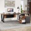 L-Shaped Desk, 70.8" Executive Desk with 35.4" File Cabinet - Image 3