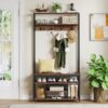 Coat Rack Shoe Bench, Entryway Hall Tree with Hooks & Shelves - Image 3