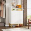 Shoe Cabinet, Freestanding Shoe Organizer with Open Shelves & Hooks - Image 3