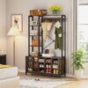 Coat Rack Shoe Bench, Entryway Hall Tree with Storage Shelves - Image 4