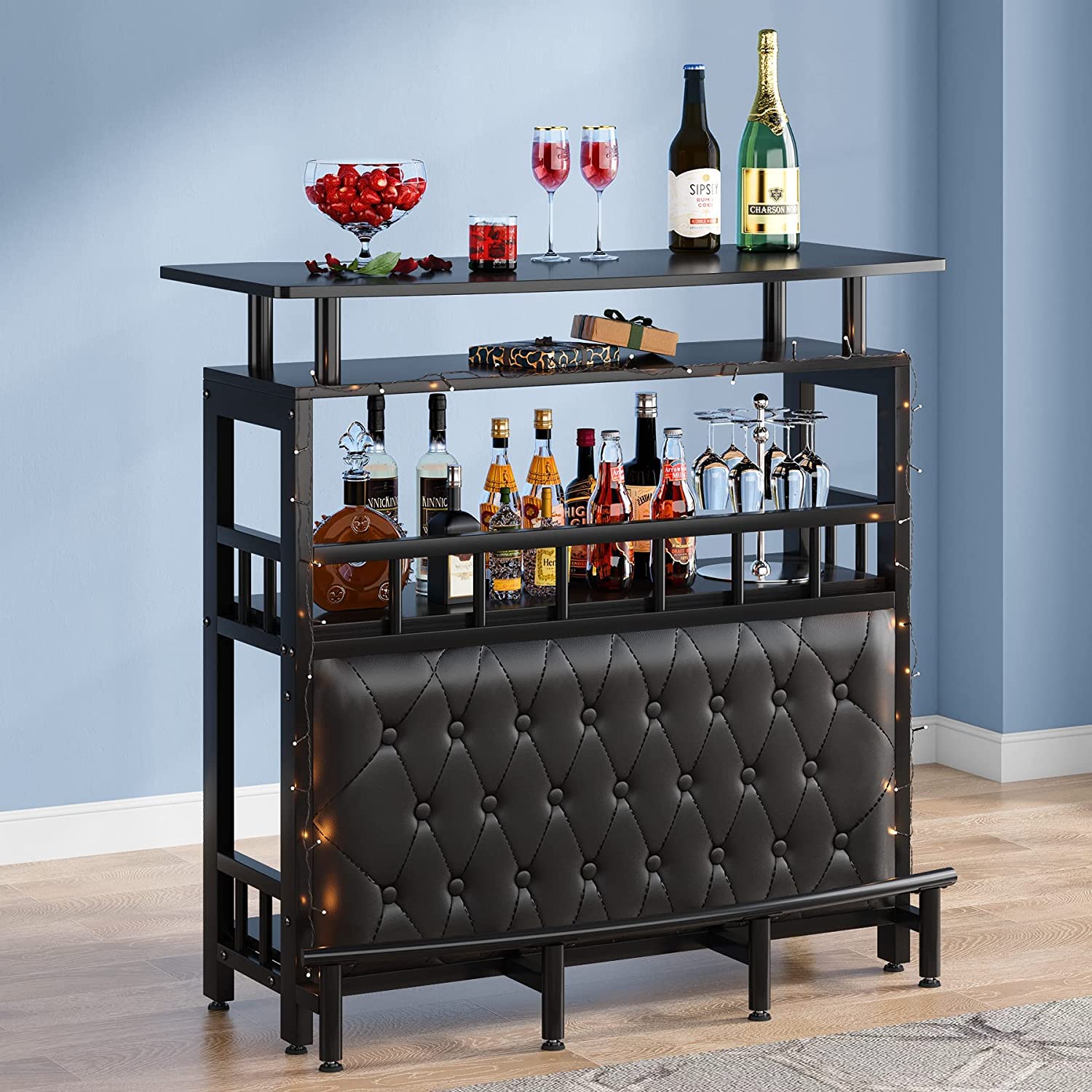 Bar Unit for Liquor, Home Entertainment Bar with Storage and Footrest ...