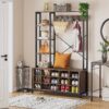 Coat Rack Shoe Bench, Entryway Hall Tree with Storage Shelves - Image 2