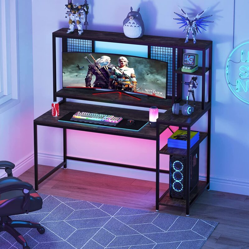 Computer Desk, 59" Gaming Desk with Monitor Stand & Storage Shelves - Image 5