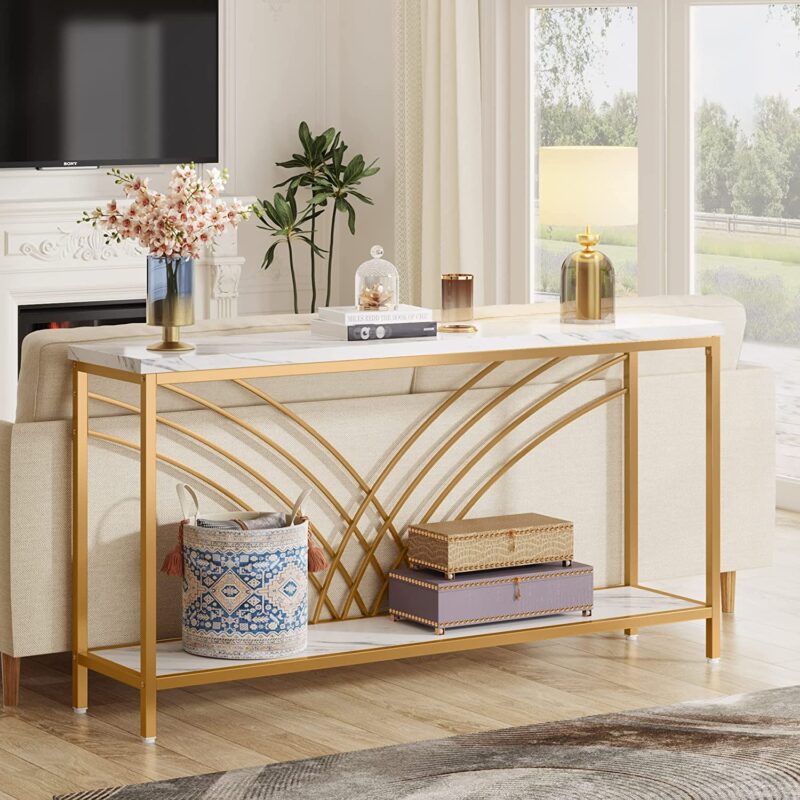 Console Table, 70.9" Faux Marble Entryway Table with 2 Tier Storage Shelf - Image 2