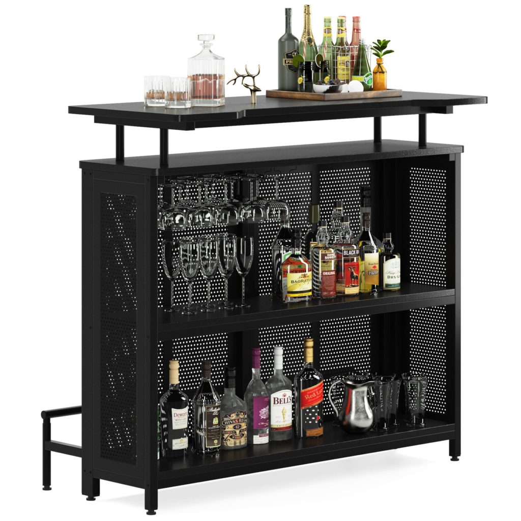 Bar Unit, 3 Tier Liquor Home Bar Table with Stemware Racks – MecaWorks ...