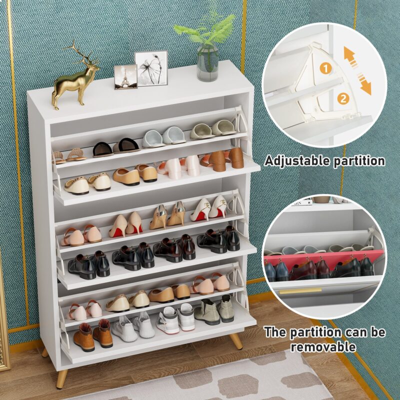 Shoe Cabinet,  3 Flip Drawer Modern Shoe Storage Rack Organizer - Image 6