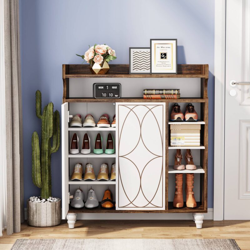 Shoe Cabinet, Shoe Organizer with Doors & Adjustable Shelves - Image 3