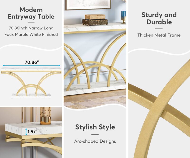Console Table, 70.9" Sofa Table with Faux Marble Tabletop for Entryway - Image 6