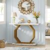 Console Table, 40" Faux Marble Sofa Table with Geometric Metal Base - Image 4