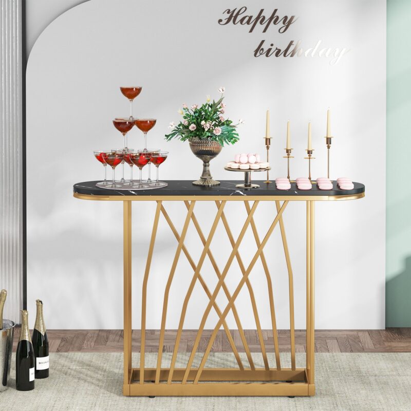 Console Table, 43" Modern Sofa Couch Table with Faux Marble - Image 8