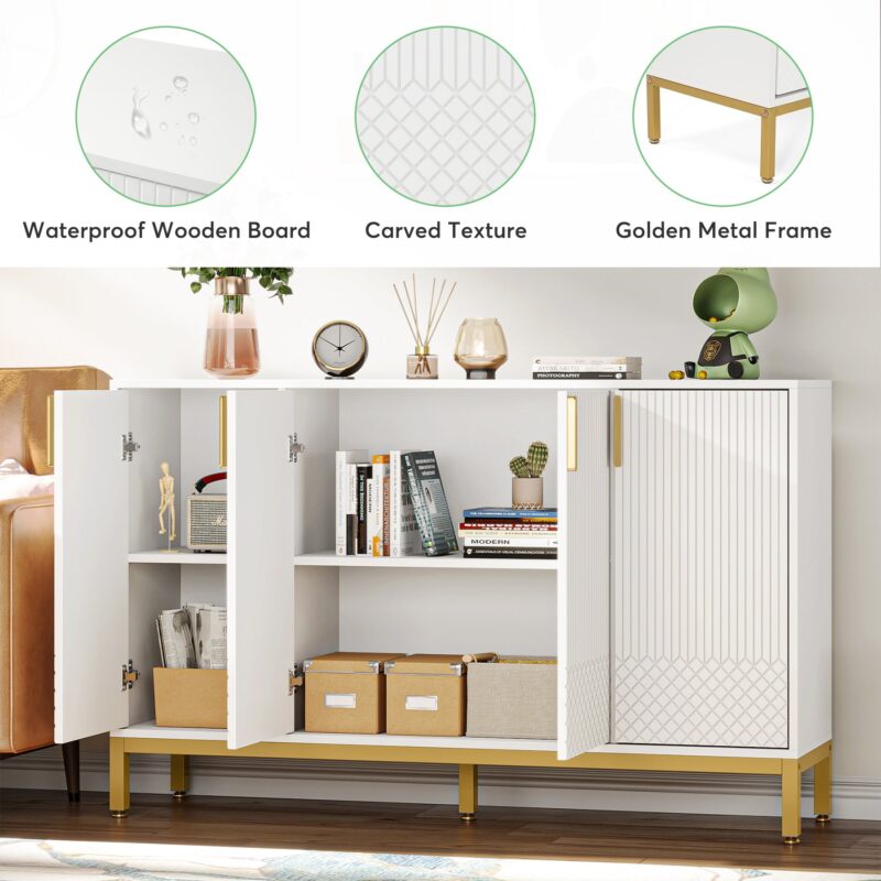 Sideboard Buffet, 59" Luxury Buffet Storage Cabinet with 4 Doors - Image 6