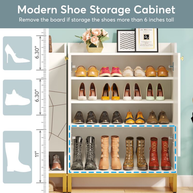 Shoe Cabinet, 6-Tiers Shoe Storage Organizer with Doors - Image 7
