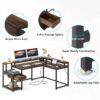 L-Shaped Desk, Corner Desk with Power Outlets, Monitor Stand & Drawer - Image 4