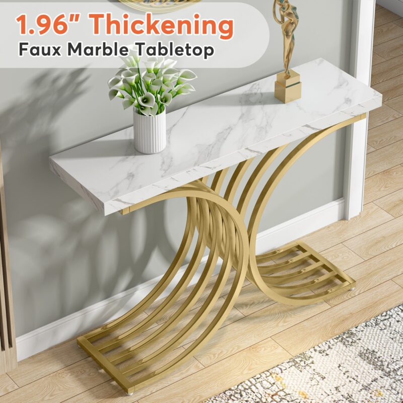 Console Table, Modern Faux Marble Entryway Sofa Table with Metal Base - Image 5