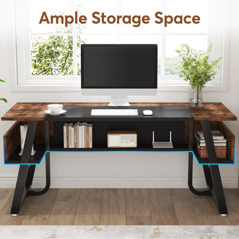 Executive Desk, 63" Computer Office  Desk with Storage Shelf - Image 5
