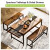 Dining Table Set, Kitchen Breakfast Table with 2 Benches & Sided Drawer - Image 5