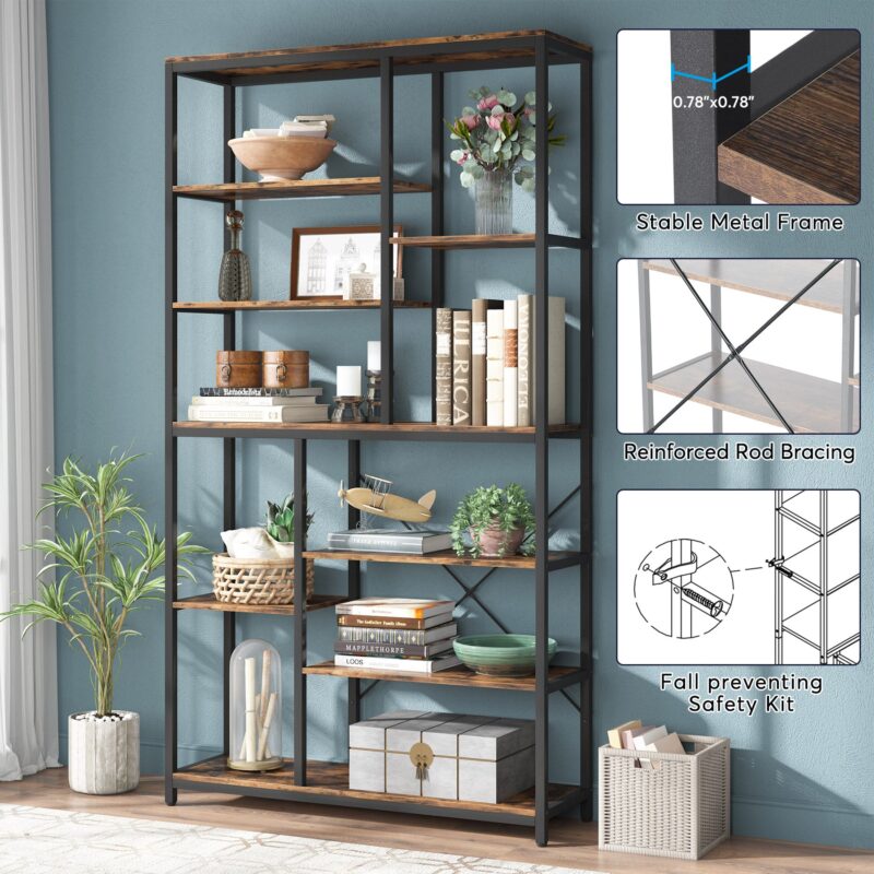 Bookshelf, 79 inches Tall Etagere, 8-Tier Staggered Bookcase - Image 7