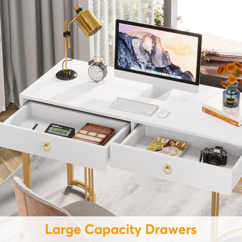 Computer Desk, 47 inch Modern Study Table with 2 Drawers - Image 5