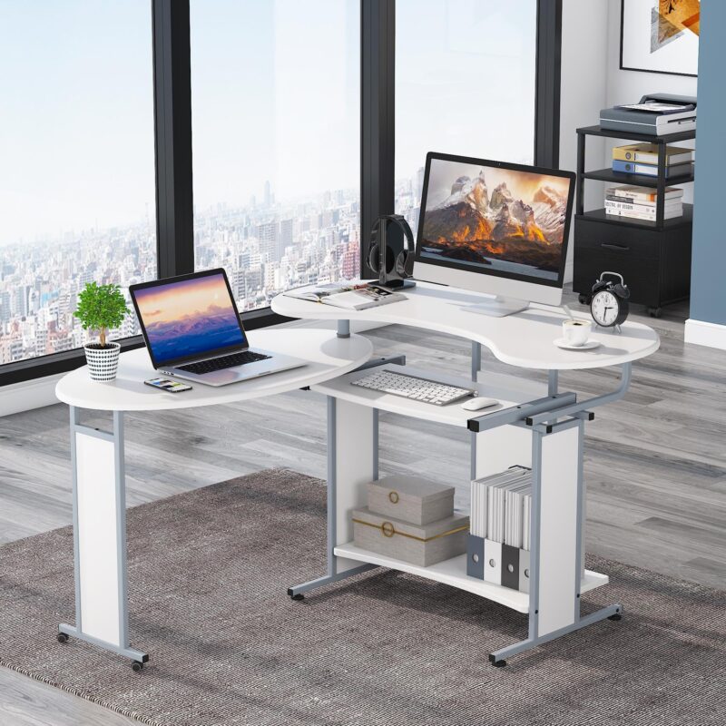 Rotating Corner Computer Desk, L-Shaped Studying Writing Table - Image 3