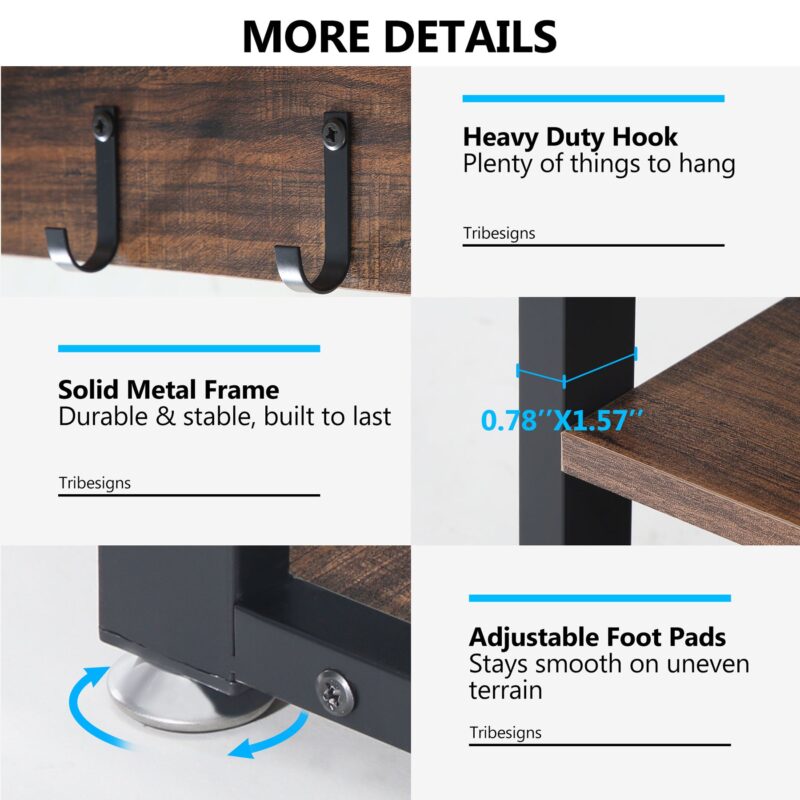 Coat Rack Shoe Bench Set, Hall Tree with Wall Mounted Shelf - Image 6