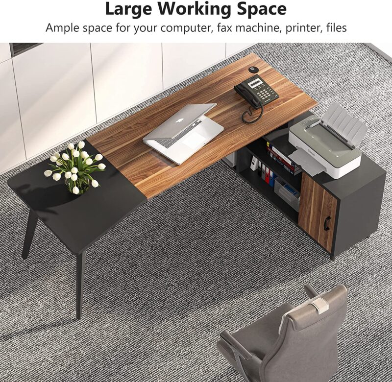 L-Shaped Desk, 78.74 Inch Executive Office Desk with File Cabinet - Image 4