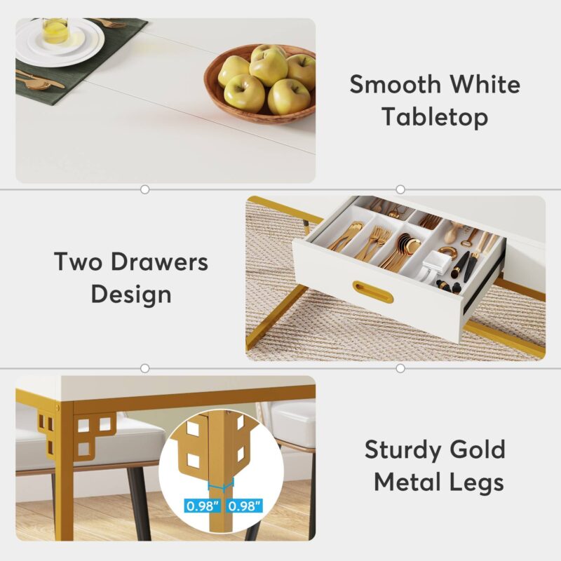 Dining Table, 63" Breakfast Dinner Table with 2 Drawers for 4 to 6 - Image 7