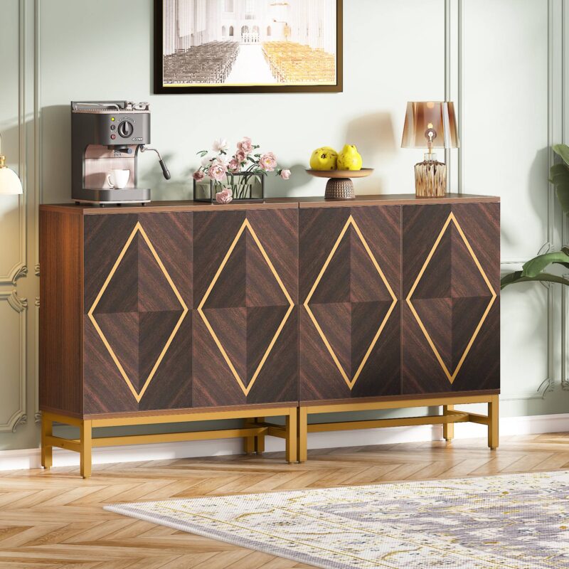 Sideboard Buffet Set of 2, Accent Console Cabinet with Adjustable Shelf - Image 3