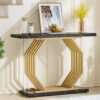 Console Table, 40" Faux Marble Sofa Table with Geometric Metal Base - Image 8