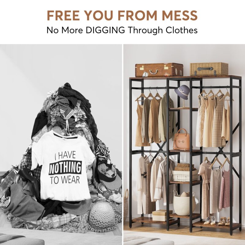 Freestanding Closet Organizer, 87" Garment Racks with Shelves - Image 7