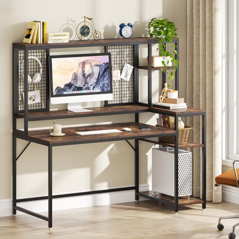 Computer Desk, 59" Gaming Desk with Monitor Stand & Storage Shelves - Image 3