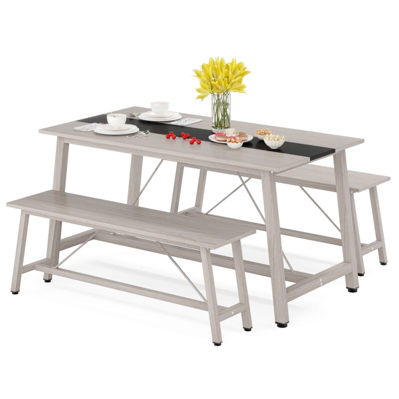 Dining Table Set, 55" Kitchen Table Set with 2 Benches
