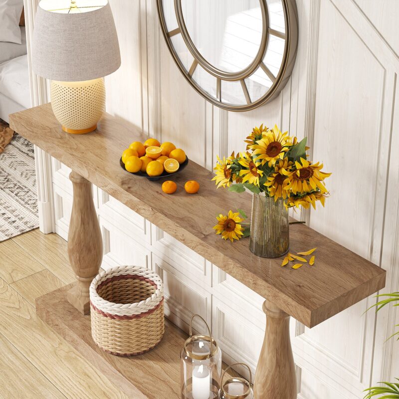 Console Table, 63" Solid Wood Entryway Table with Floor Shelf - Image 5