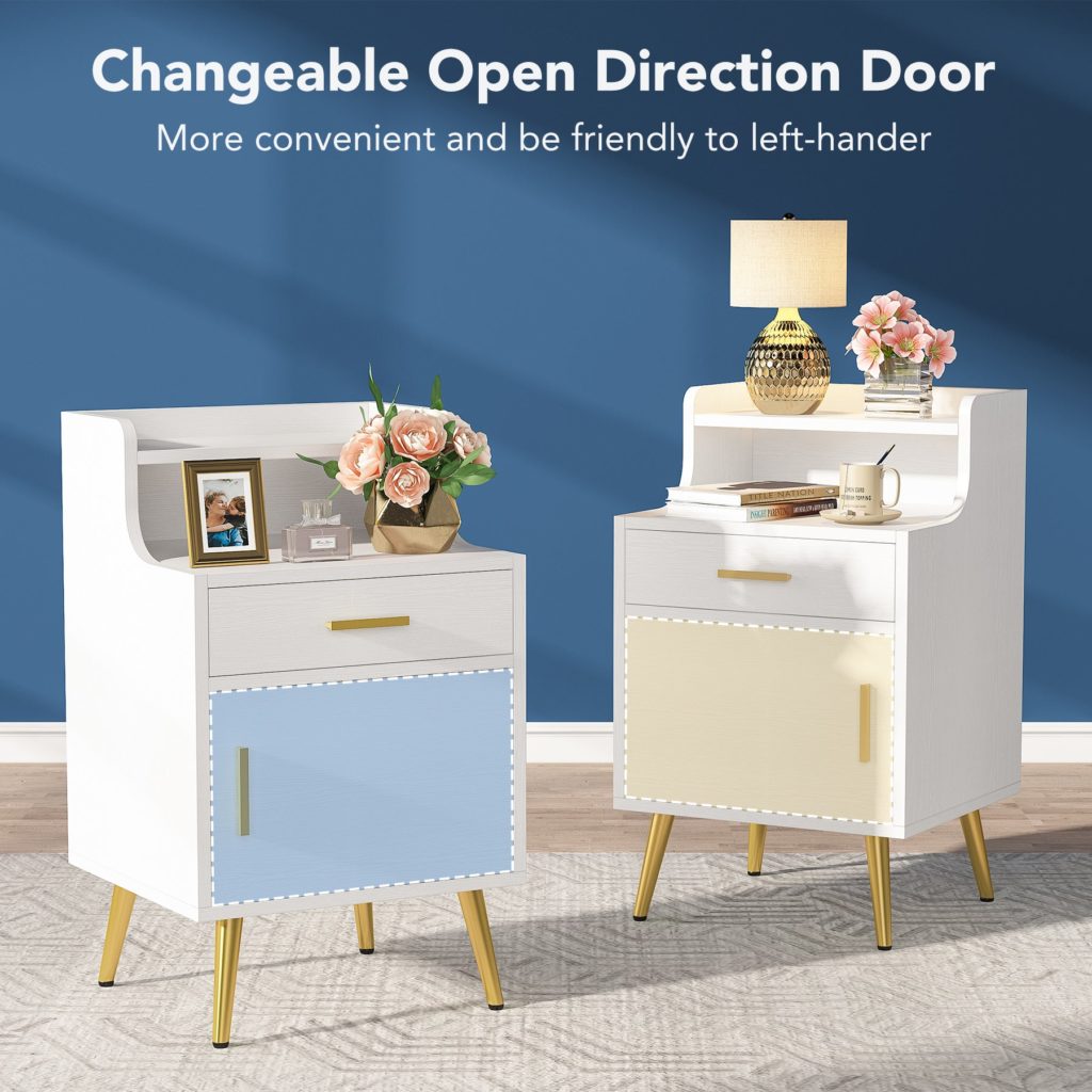 Nightstand, 32″ Tall Bedside Table with Drawer & Doors – MecaWorks – EGYPT