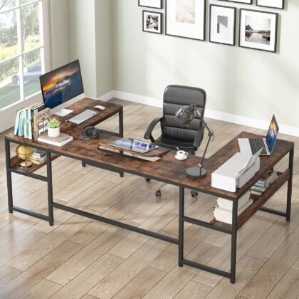 U-Shaped Desk with Bookshelf and Tiltable Drawing Board