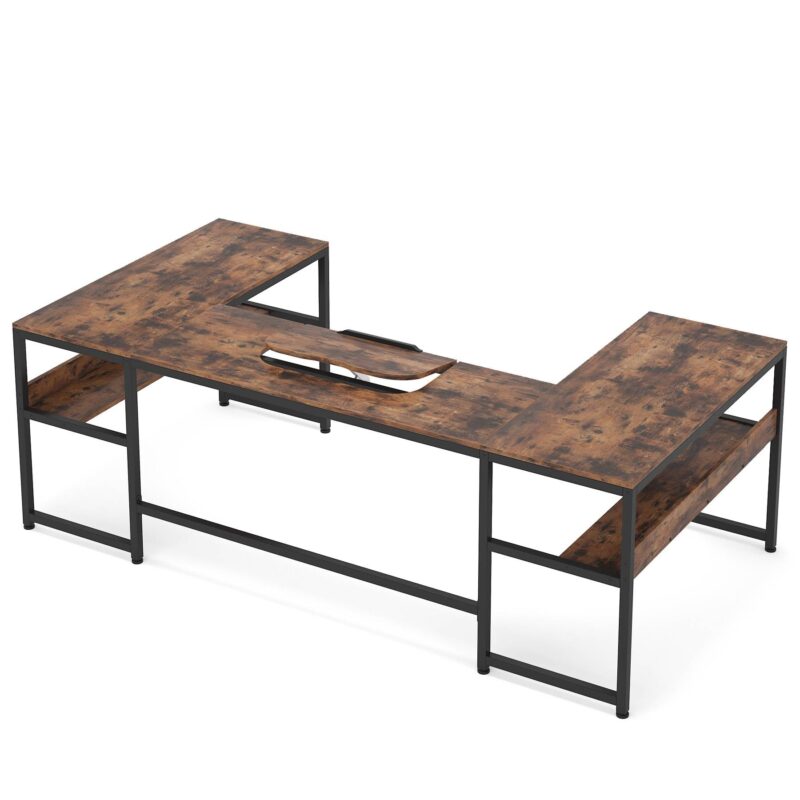 U-Shaped Desk with Bookshelf and Tiltable Drawing Board - Image 2