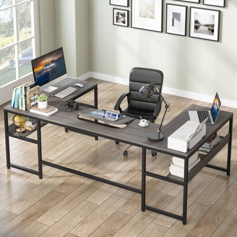 U-Shaped Desk with Bookshelf and Tiltable Drawing Board - Image 7