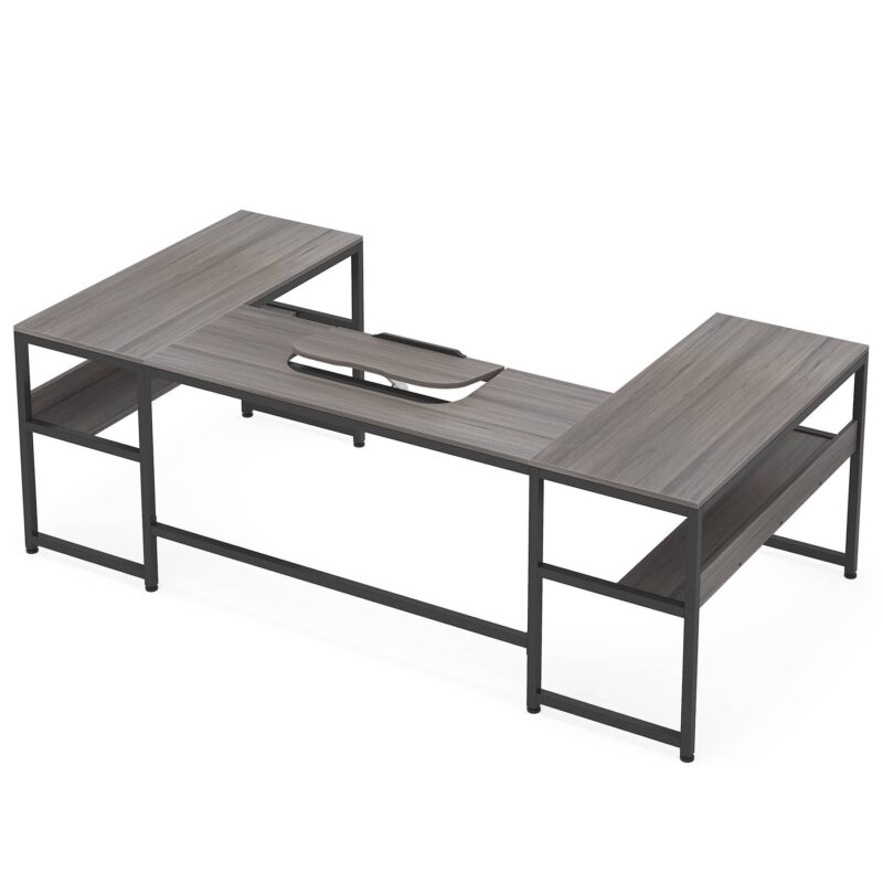 U-Shaped Desk with Bookshelf and Tiltable Drawing Board - Image 8