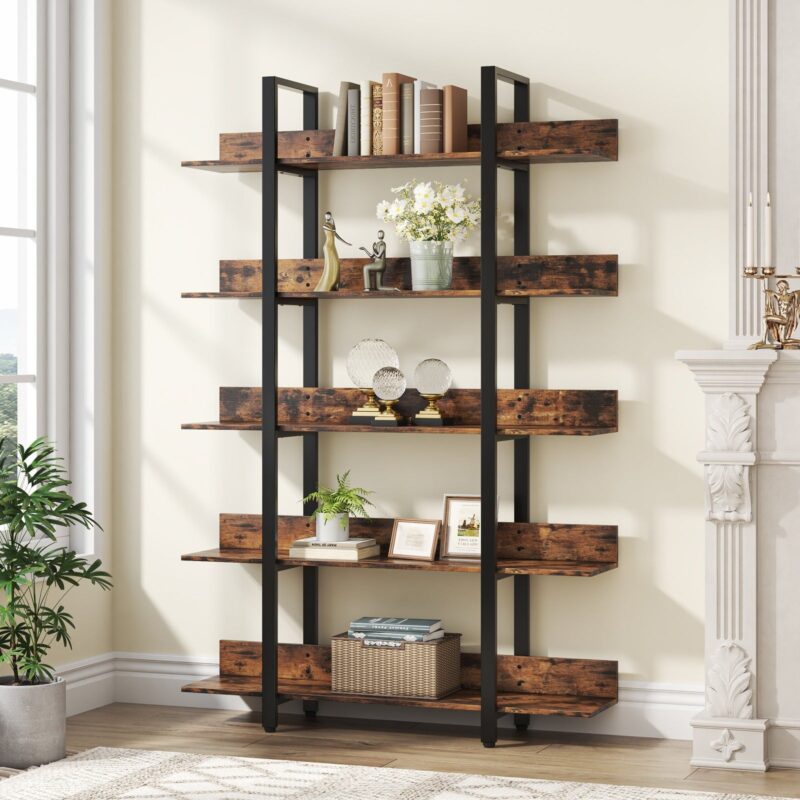 5-Tier Bookshelf, Industrial 5-Shelf Etagere Bookcase