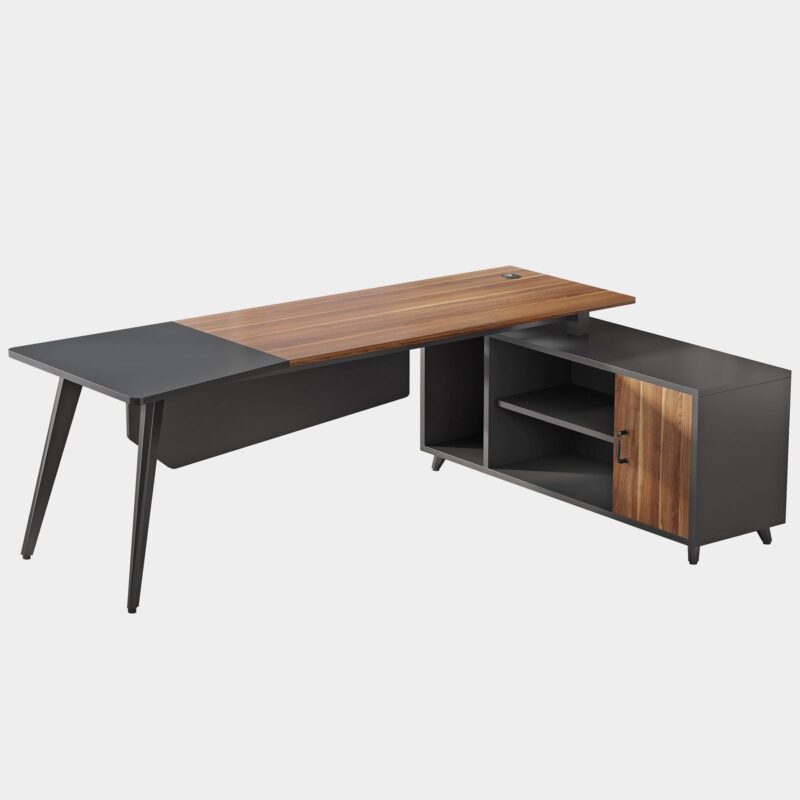 L-Shaped Desk, 78.74 Inch Executive Office Desk with File Cabinet - Image 2