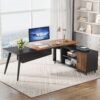 L-Shaped Desk, 78.74 Inch Executive Office Desk with File Cabinet
