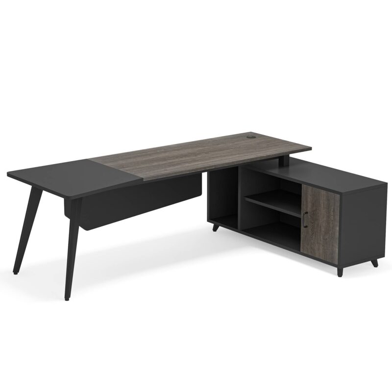 L-Shaped Desk, 78.74 Inch Executive Office Desk with File Cabinet - Image 8