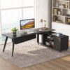 L-Shaped Desk, 78.74 Inch Executive Office Desk with File Cabinet - Image 7