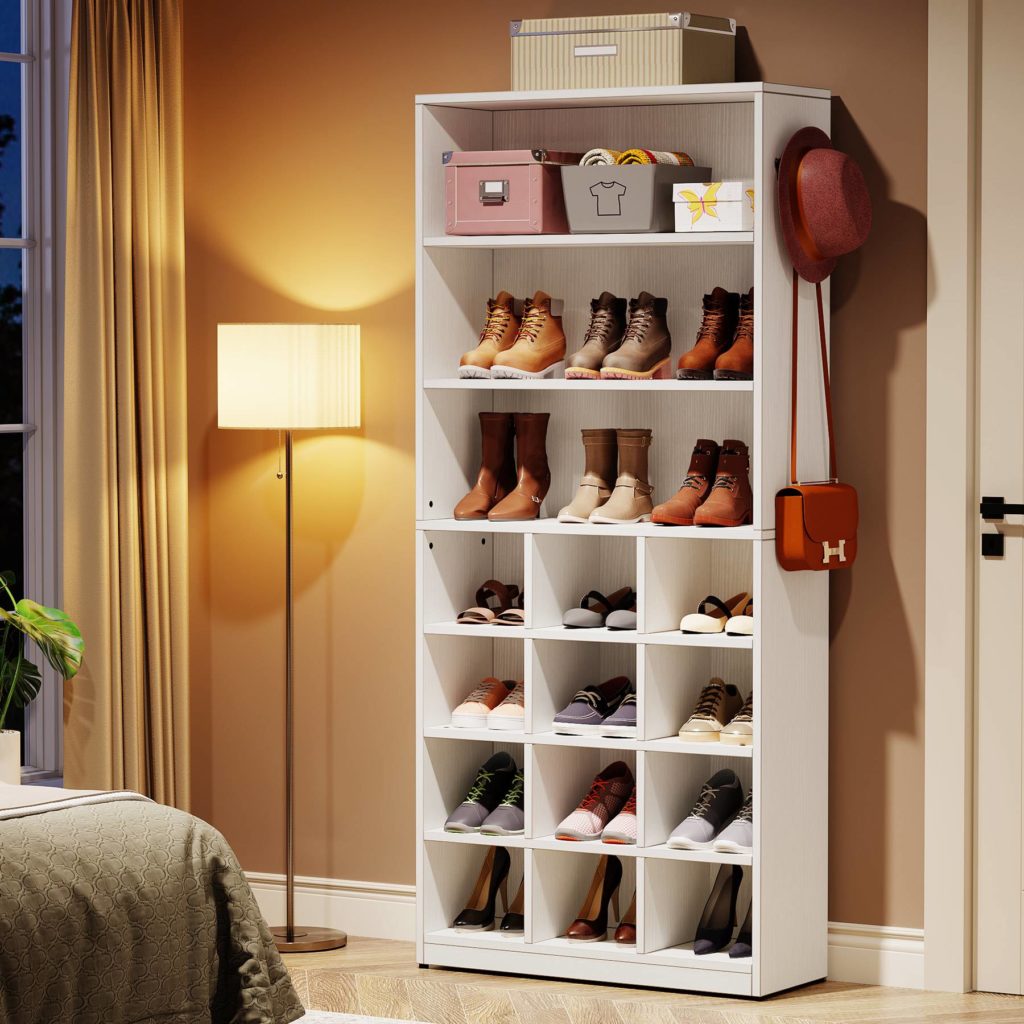 Side Way Shoe Rack Shoe Cabinet, Freestanding Shoe Rack with Side Hooks – MecaWorks – EGYPT