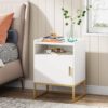Nightstand, Modern Bedside Table with Cabinet and Storage Shelf - Image 2
