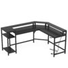 Gaming Desk, L-Shaped Computer Desk with Power Outlets & LED Strips - Image 2