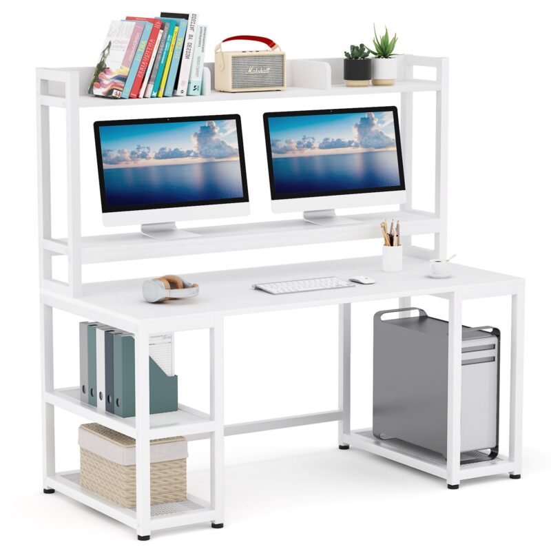Computer Desk, 55" Hutch Desk Writing Table with Monitor Stand - Image 3