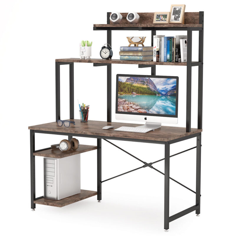 Computer Desk, Home Office Desk with Shelves and Hutch