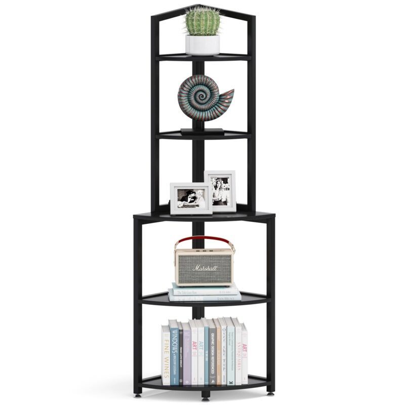 Corner Shelf, 60 Inch Corner Bookshelf Ladder Shelf Plant Stand - Image 7