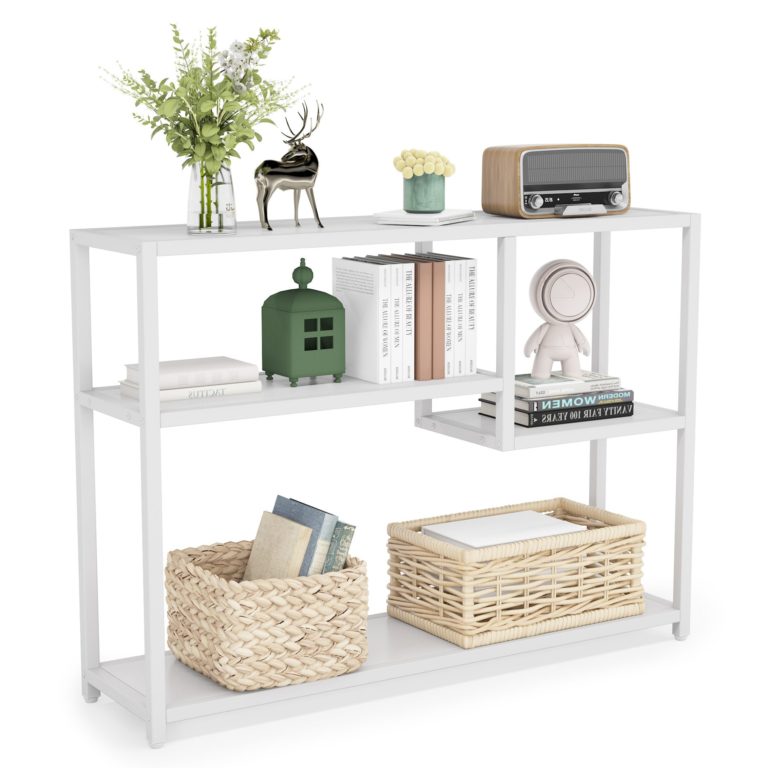 Console Table, Small Black Entryway Table with Storage Shelves ...